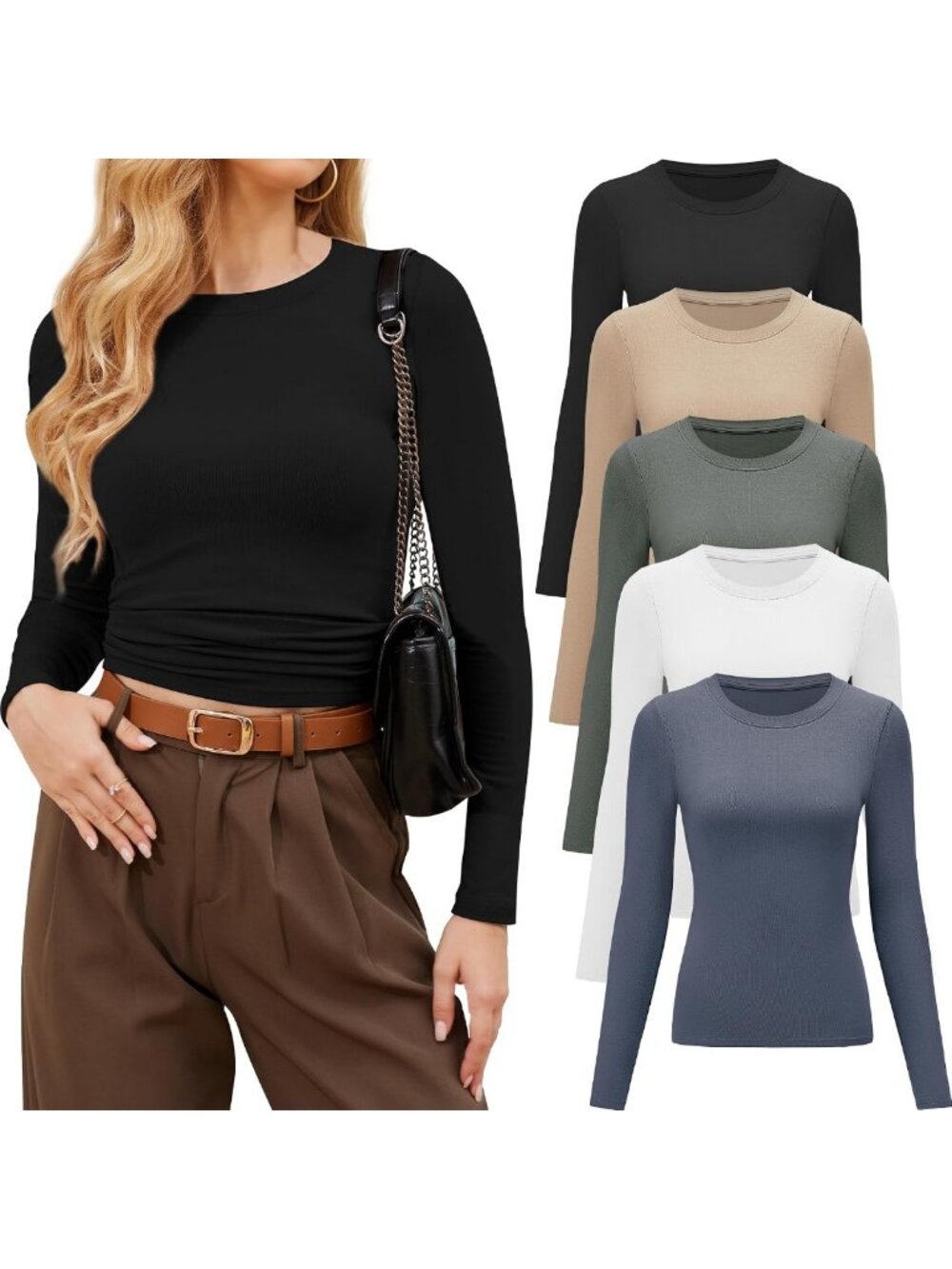 3/5 Pack Women's Long Sleeve Workout Tops - Basic Tees for Fitness & Casual Wear